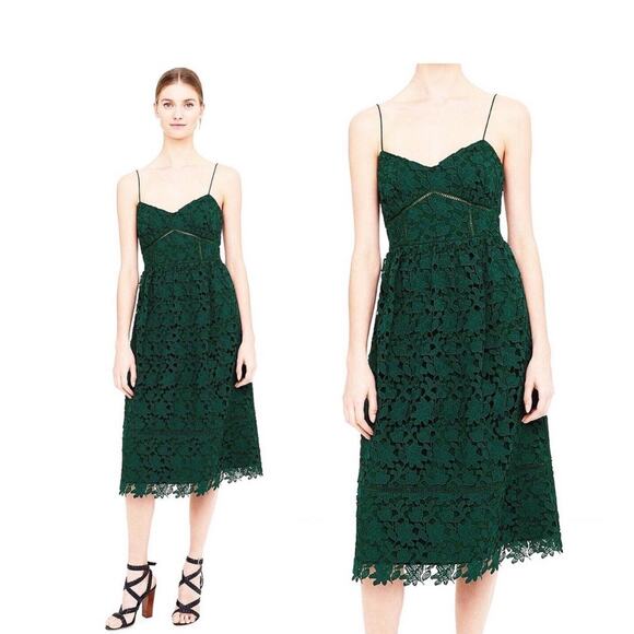 Club Monaco Bolari Lace Hunter Green Spaghetti Strap Dress Dark Green Size 00 - Picture 1 of 10